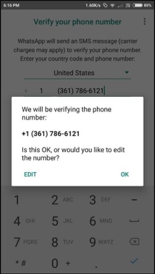 Verify US number on WhatsApp