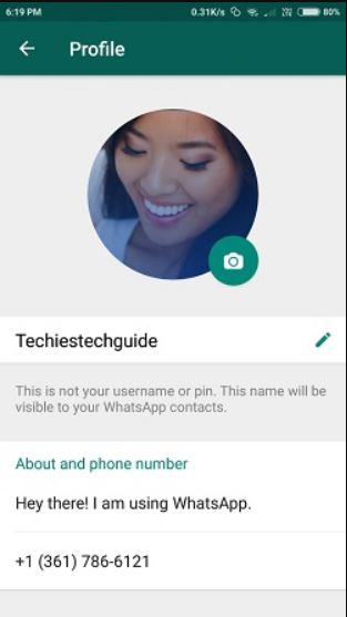 A confirmed WhatsApp account with a US number from the textplus app