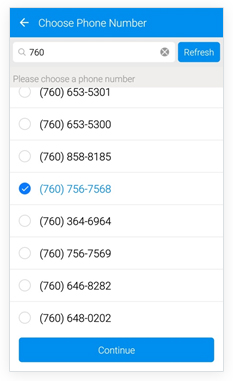 Choosing a US number on the Telos app 